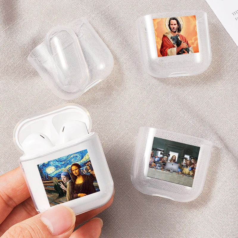 Забавный чехол знаменитостей для наушников Apple airpods, чехол Mona Lisa Jesus Van Gogh Bluetooth Pop AirPods, прозрачный жесткий чехол