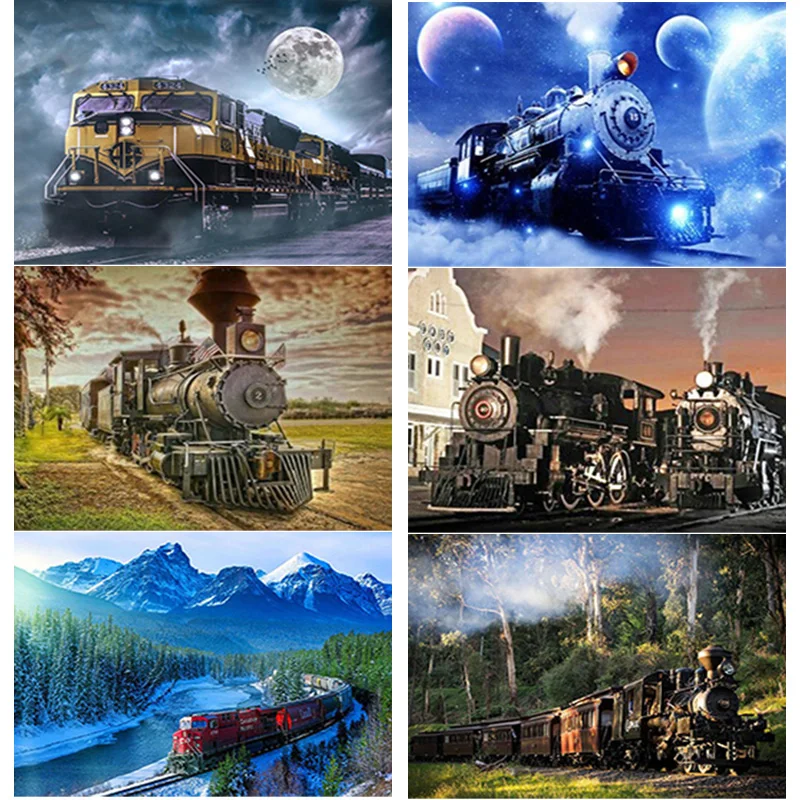 New 5D DIY Diamond Painting Train Embroidery Landscape Cross Stitch Full Square Round Drill Home Decor Manual Art Gift | Дом и сад