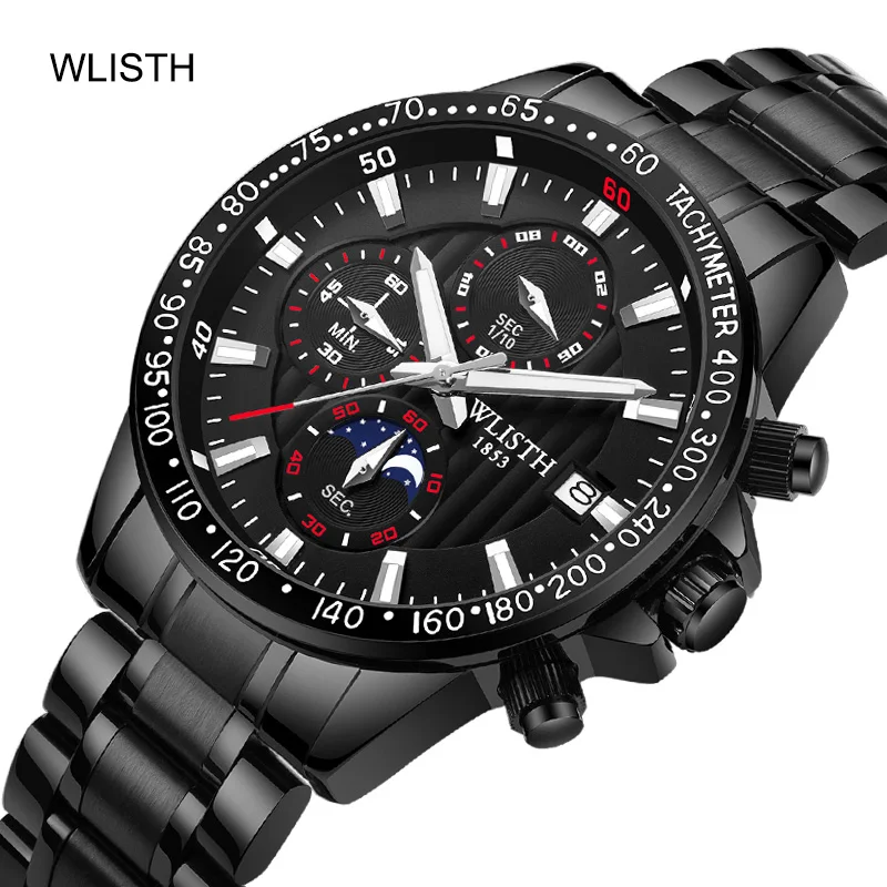 

Business Men's Watches Leather Strap 2020 Luxury Watch for Men Quartz Wristwatch Date Week Male Clock for Men Watches Moon Phase