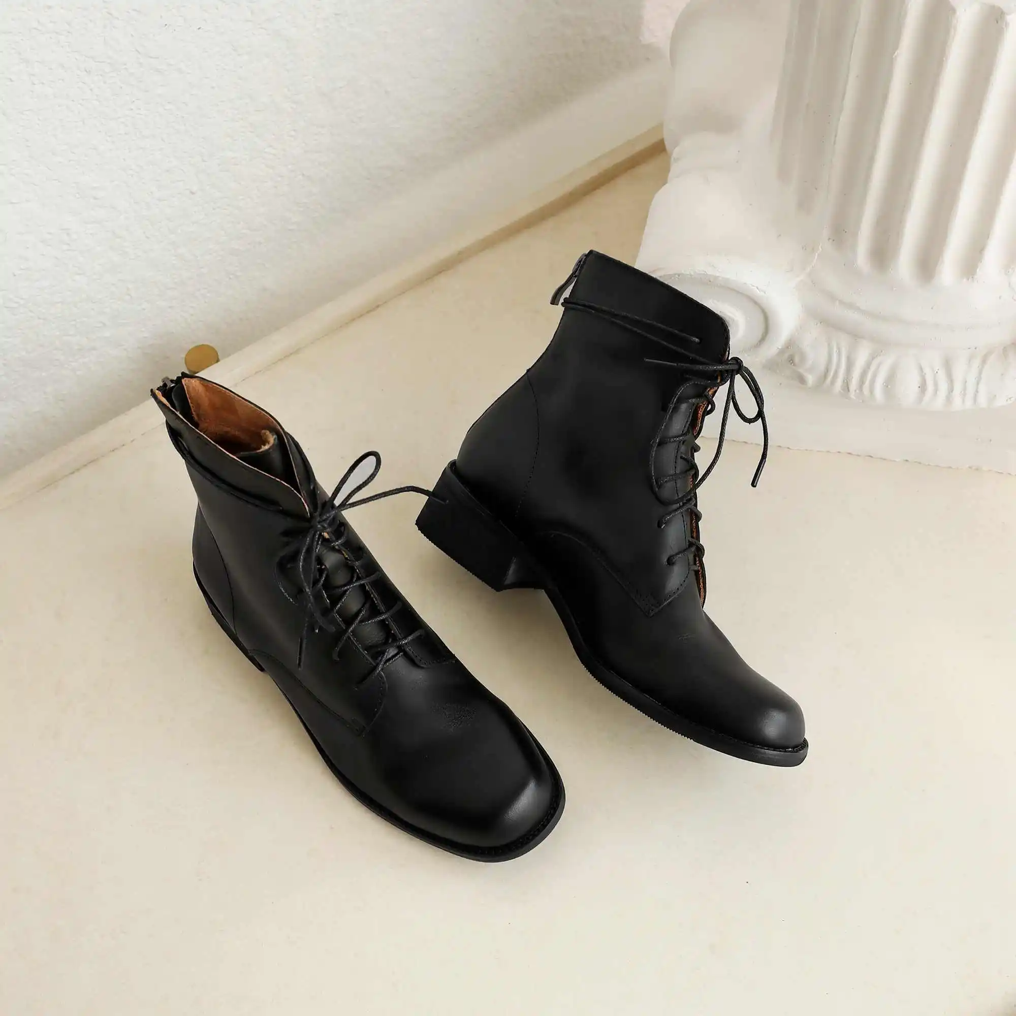 Krazing pot/ботинки на шнуровке из натуральной кожи в британском винтажном стиле; Модные женские зимние простые ботильоны с круглым носком на среднем каблуке; L82