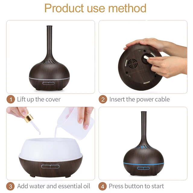 400ml Wood Grain Diffuser For Essential Oil Ultrasonice Aromatherapy Diffusers Aroma Cool Mist Remote Control Humidifier Timer 6