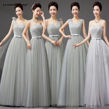 

Champagne gray wedding party dress long tulle sexy V neck A Line adult robe demoiselle honneur boho vestido dama de honor simple