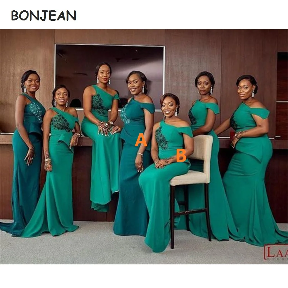 

Elegant Mermaid One Shoulder Bridesmaid Dresses for Black Girls Elastic Satin South Afican Bridemaid Dress for Wedding Party