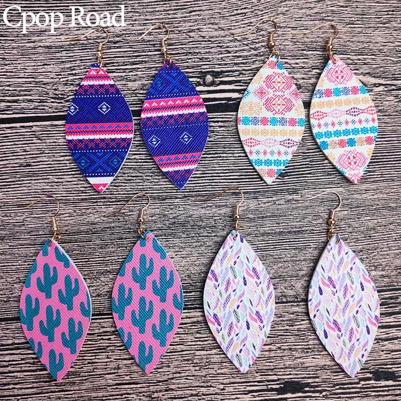 Cpop новые модные серьги из искусственной кожи с листьями для женщин двусторонние