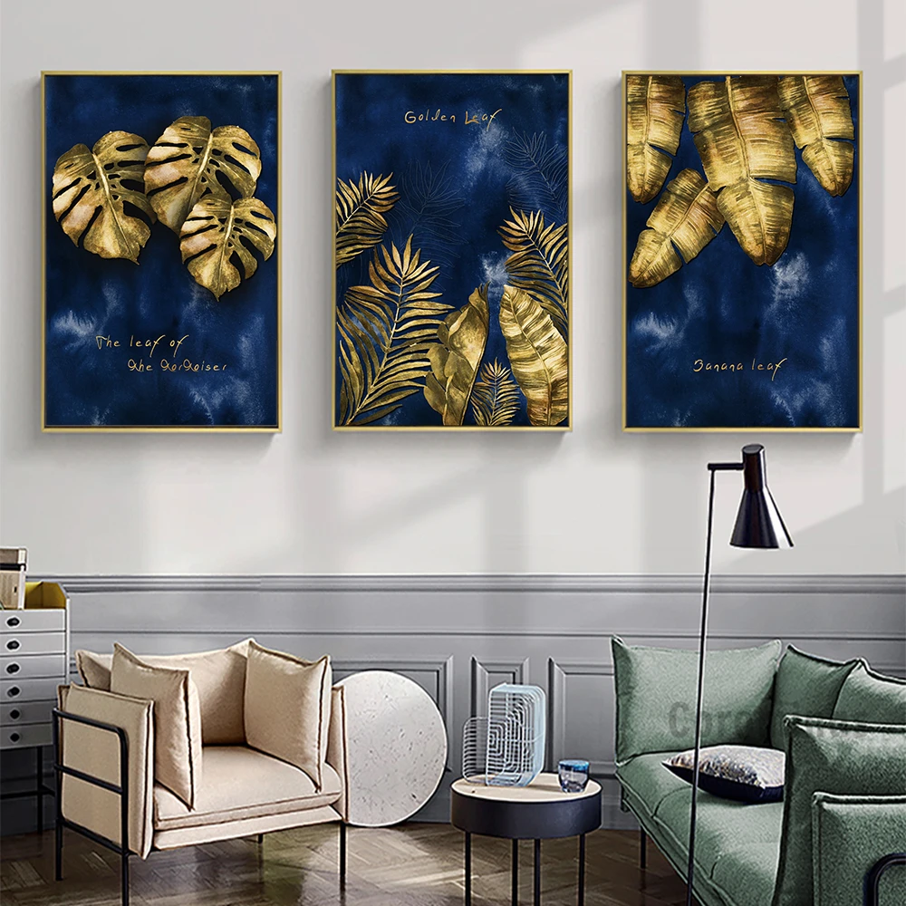 

Abstract Golden Plant Leaf Canvas Poster Modern Modular Hd Print Wall Art Painting Posters and Prints Living Room Decoration