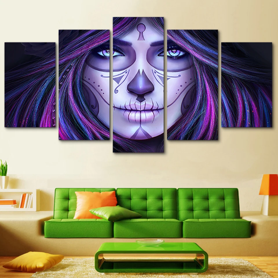 

Frame HD Printed Modern Living Room 5 Panel Day Of The Dead Face Painting Wall Art Modular Poster Home Decor Canvas Pictures