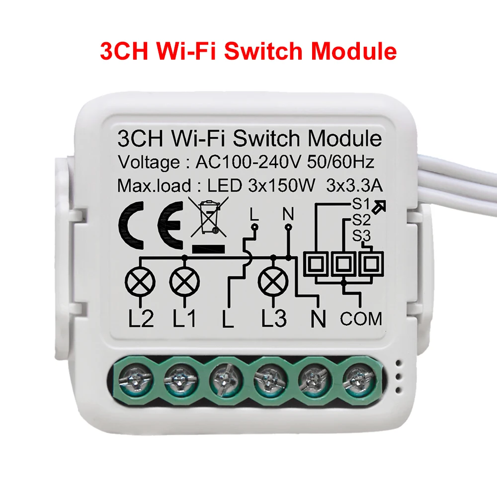 Tuya Wifi Smart Light Switch Module Supports 2 Way Control, App Remote Control DIY Breaker 100-240V, Work with Alexa Google Home 