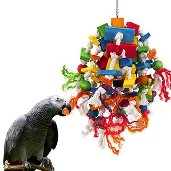 

Parrot Building Blocks Toys Wood Ladder Macaw Rainbow Bite String Toys Chewing Swing Toy For Small Medium And Large Parrots