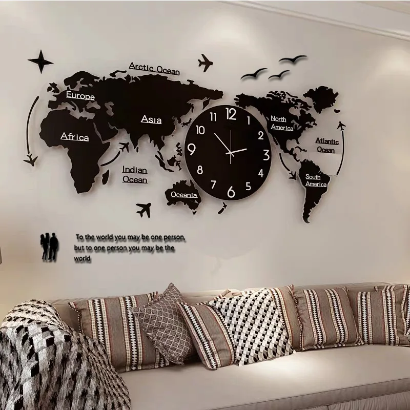 LUMINOVA Nordic simple wall clock acrylic creative Fashion world map clock for living room decoration silent wall clocks decor