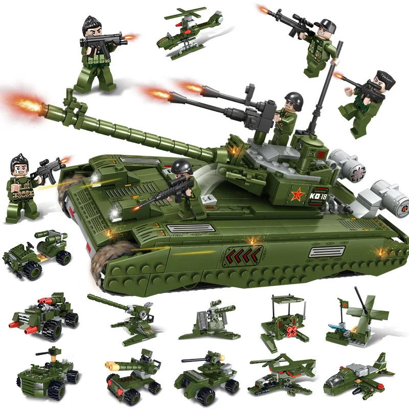 

New Products Type 99 Heavy Duty Tanks Military SWAT Tracked Armoured Car Boy Educational Assembled Block Building Blocks Toy