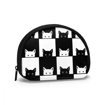 

Women's Wallet Short Women Coin Purse Wallets For Woman Card Holder Small Ladies Wallet Female Black White Cat Chess Board