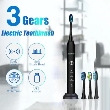 

Lachen RM-T5B Electric Toothbrush Sonic Toothbrush with 4 brush heads and timer 3 modes USB charging 60 days battery life IPX7