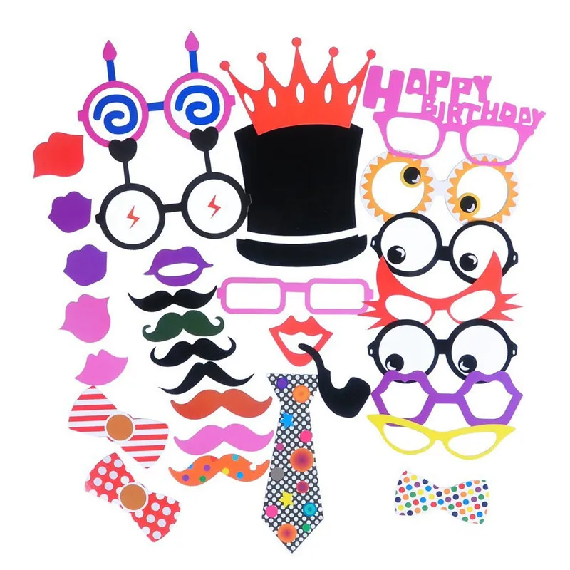 31 pcs с днем рождения усы Забавный Photo Booth набор для вечеринки шляпа для губ реквизит для фотосессии одежда для свадьбы, дня рождения украшения