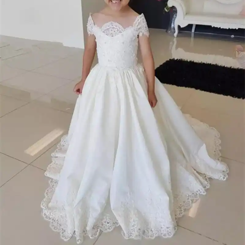 flower girl dress with lace appliques