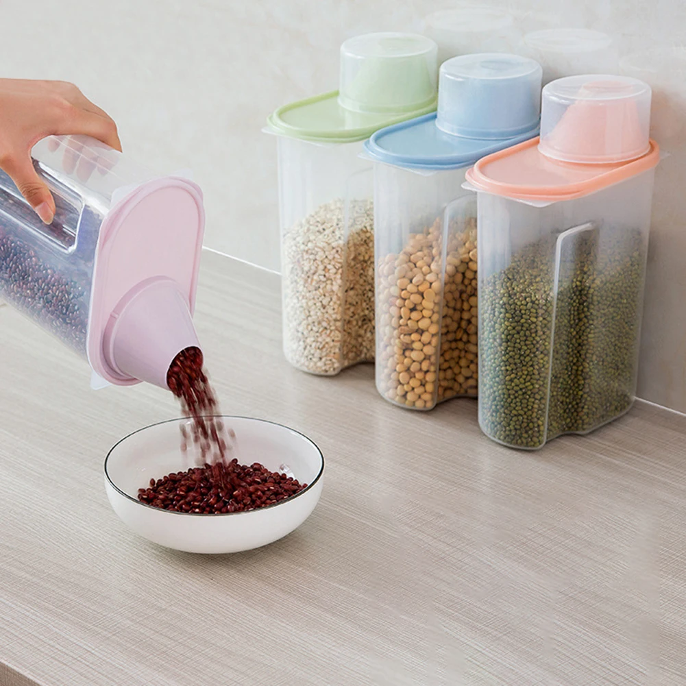 Ehombuy Sealed Grain Storage Tank with Cover Transparent Plastic Sealed Can Simple 2 sizes Modern Kitchen Storage 4 Colors