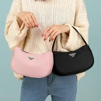 

New Fashion Candy Color New Moon Package Bags For Women 2020 Simple Retro High Quality Nylon Handbag Baguette Bag Shoulder Bag
