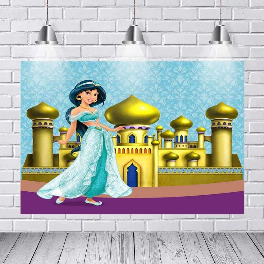 

Aladdin Jasmine Princess Gold Mosque Palace Custom Photo Studio Backdrops Backgrounds Vinyl Background Photography for Baby Girl