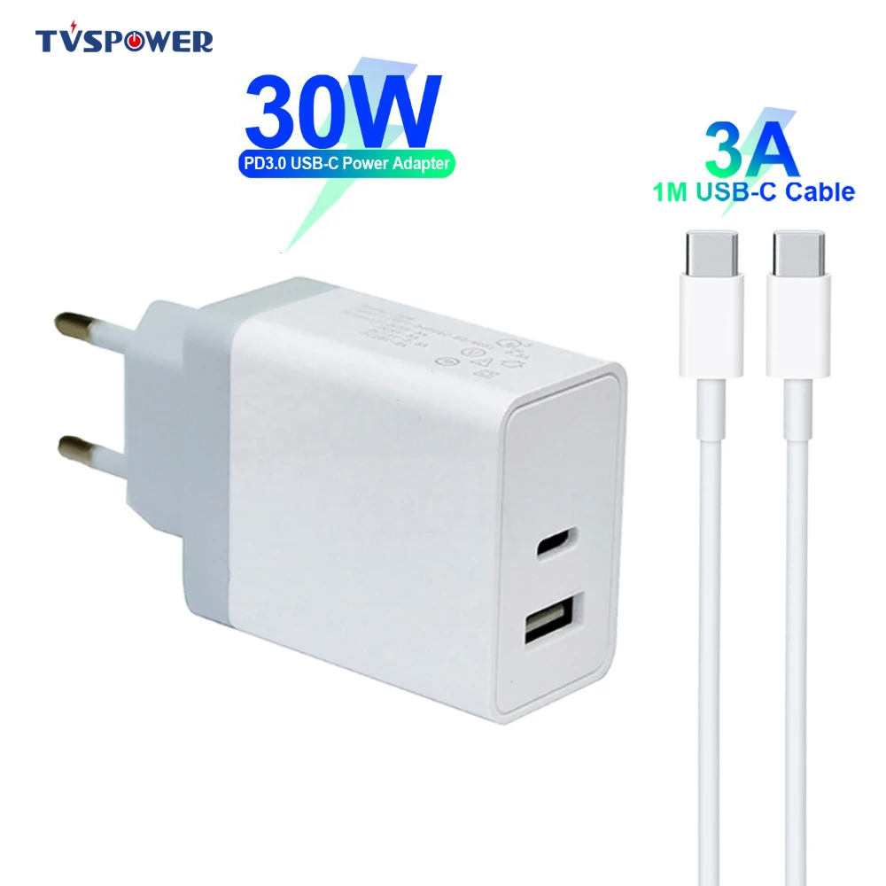 Сетевое зарядное устройство с 2 портами USB Type-C и поддержкой быстрой зарядки 18/30 Вт