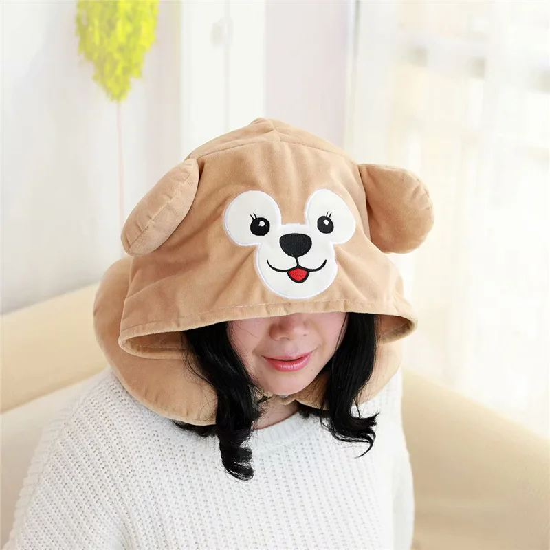 Cartoon Duffy Bear ba lei tu Hooded Neck Pillow Hooded U Pillow Plush Toys Neck Support Pillow Wholesale