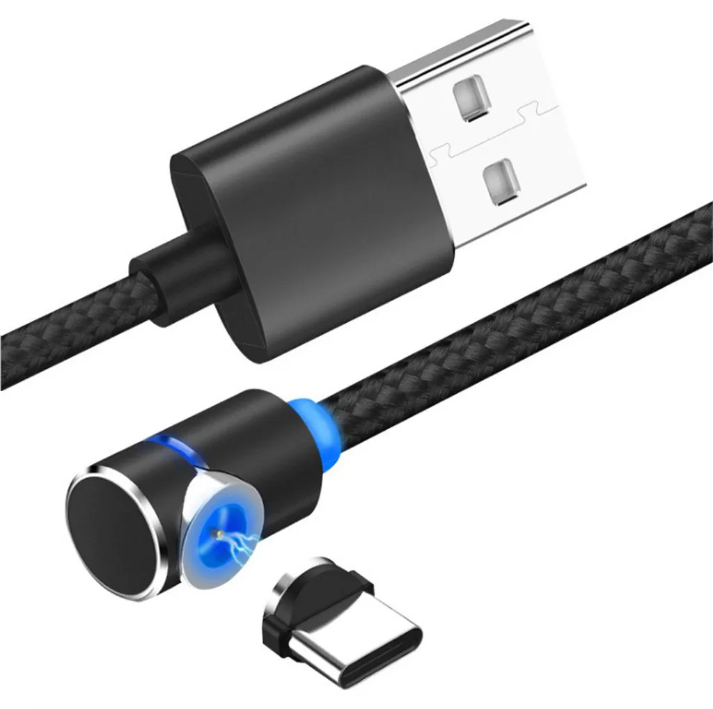 Магнитный кабель со светодиодным индикатором L образный 90 градусов 1 м USB типа C