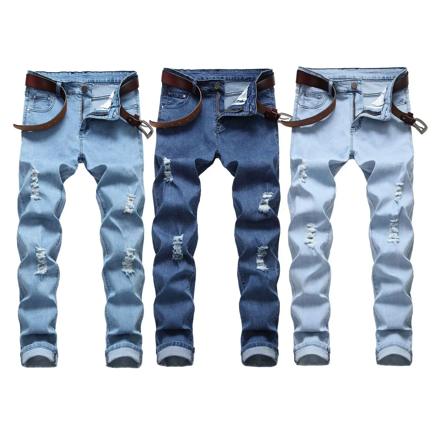 Man Elastic Force Holes Jeans Men's Wear Trousers Skinny Ripped Casual Slim Fit Jogger Denim Streetwear Jeans Man Elastic Force Holes Jeans Men's Wear Trousers Skinny Ripped Casual Slim Fit Jogger Denim Streetwear Jeans