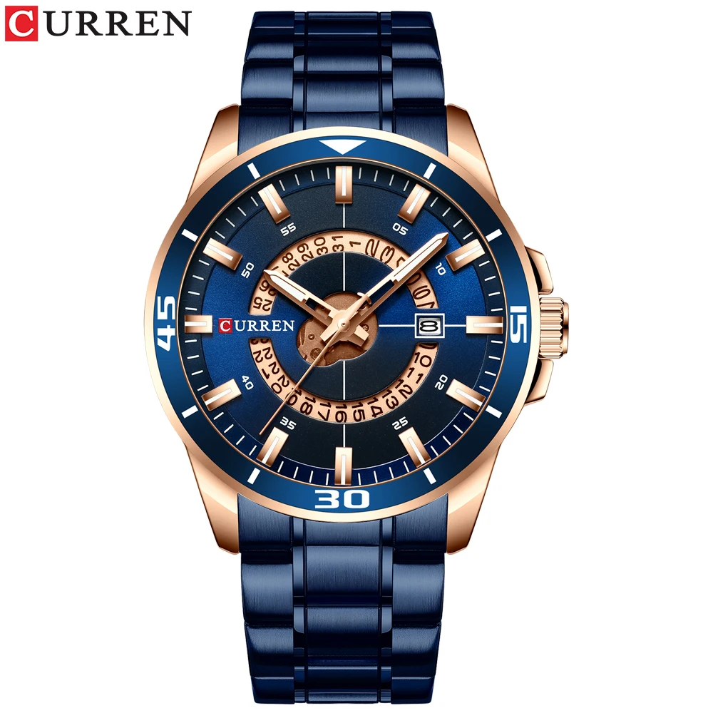 Мужские часы Curren Кварцевые люксовый бренд автоматический календарь ремешок из нержавеющей стали наручные часы модные синие золотые мужские деловые часы 8359 - Цвет: Blue
