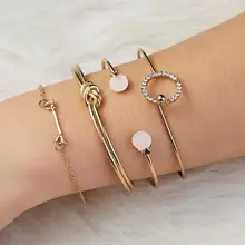 4 шт./компл., золотые цветные браслеты для женщин, со стрелками, с кристаллами, Круглый Открытый браслет для запястья, женские новые модные свадебные украшения, подарок