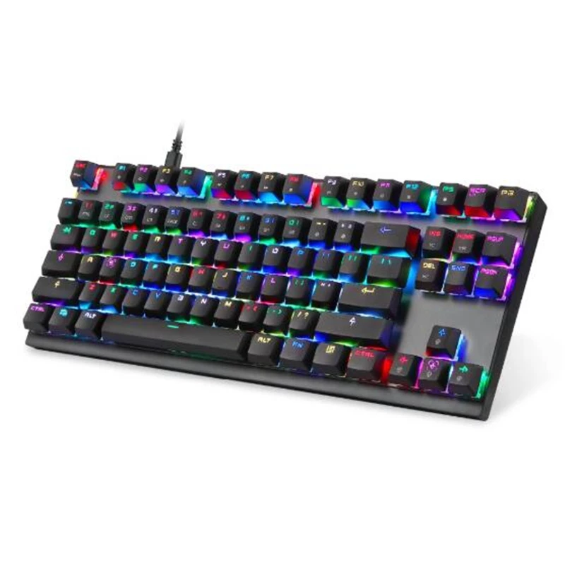 Механическая клавиатура фоновая подсветка RGB светодиодный проводной компьютерная игровая клавиатура, синие/красные переключатели, 87 клавиш N-Key rolover(черный и розовый