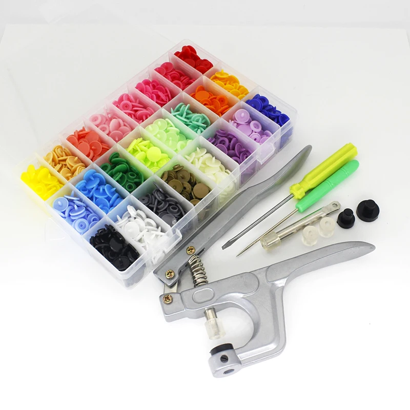 

Fastener Snap Pliers & 360pcs Plastic Resin T5 Snap Poppers Buttons Fasteners Kit 24 colors
