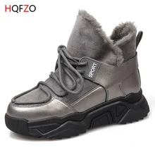 HQFZO/Новые повседневные женские ботинки; зимние ботинки; теплые зимние ботинки на шнуровке; Плюшевые кроссовки; ботильоны на платформе; женская обувь из флока; Zapatos