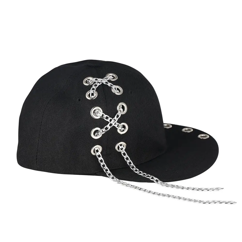 

K Pop Piercing Metal Chain Baseball Cap Punk Gorra Bone Masculino Feminino Beisbol Hip Hop Snapback Caps bonnet oreilles bouge
