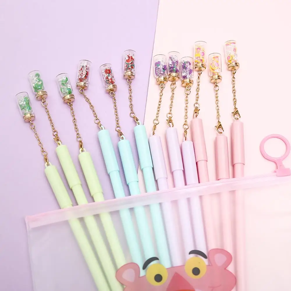 

12pcs Kawaii Fruit Pendant Gel Pen Creative School Accessory Cute Office Supply Thing Kids Stationery Item Stationary Bts Goods