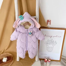 

Cartoon Rabbit Baby Girls Winter Romper Clothes Rabbit Ear Hooded Toddler Jumpsuit Thicken Fleece Warm Infant Overall Coat