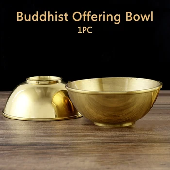 

Home Decor Temple Buddhist Offering Bowl Water Rice Brass Gift Handmade Disciples God Buddha Worship Smooth Golden Tableware