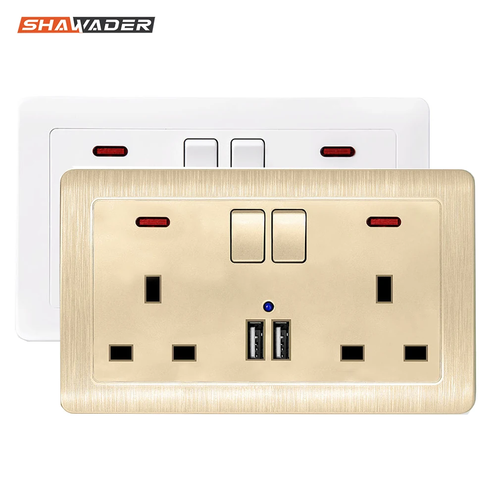 

USB Wall Outlet Twin Gang UK Double Plug Power Socket 2 Port USB 2.1A Plate Electrical Rectangular Charger for Office Kitchen