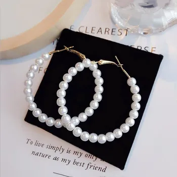 

Large Circle Pearl Earrings for Woman 2020 New Stainless Steel Exaggerated Earrings Fashion Wedding Banquet Jewelry Gift Girls