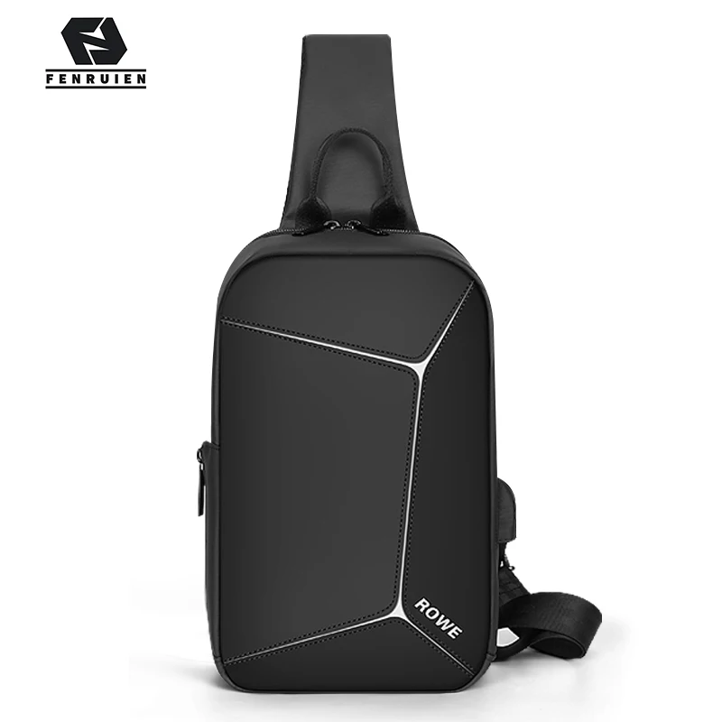 Fenruien Men Crossbody Bag Anti-thief Male Shoulder Bag 7.9 Inch iPad Waterproof Chest Pack USB Charging Large Capacity Male Bag