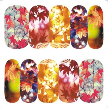 

1pcs Fall Leaves Nail DIY Art Stickers Gold Yellow Maple Leaf Water Decals Sliders building Foil Autumn Design For Nail Manicure