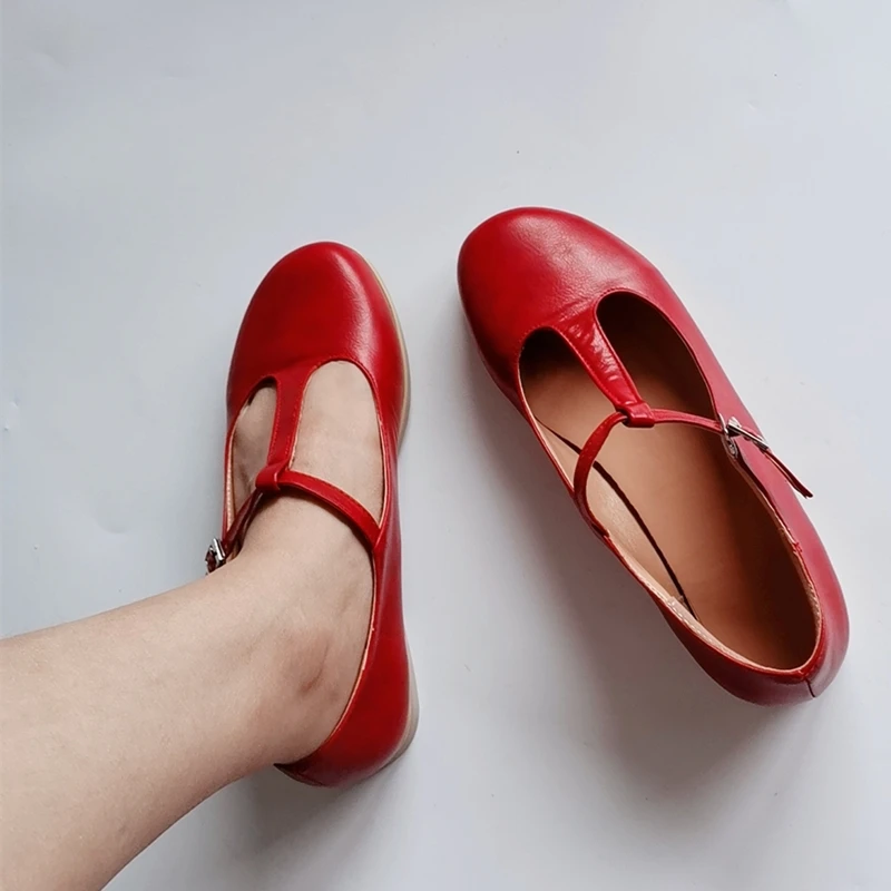 2021 New Oxford Shoes For Women Flat Shoes Retro Handmade T-straps Casual Flats Loafer Shoes Women Large Size 45 47 48