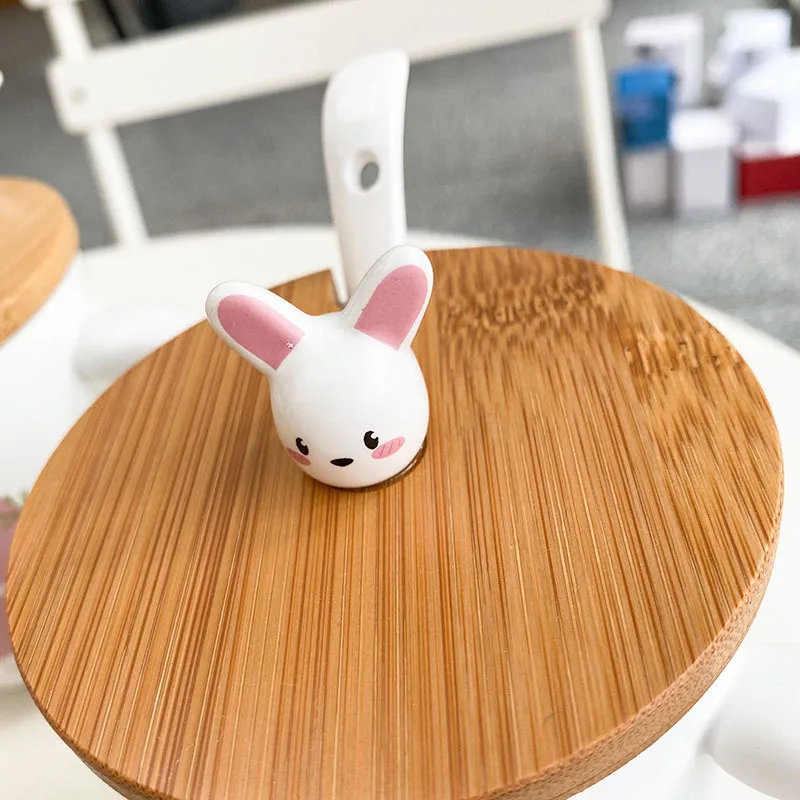 Керамическая чашка с мультяшным милым Кроликом, с 3D деревянной крышкой, ложка, молоко, кофе, кружки, для дома 450 мл, большая емкость, кружка для завтрака для женщин