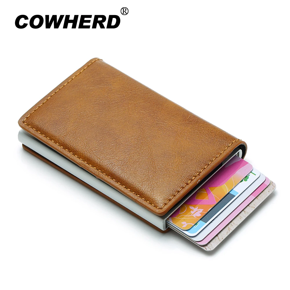 Мужской кошелек COWHERD винтажный с защитой от кражи держателем для кредитных карт