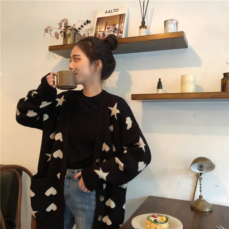 2021 Ранняя весна новинка свитер с надписью love star пальто Женский Свободный вязаный