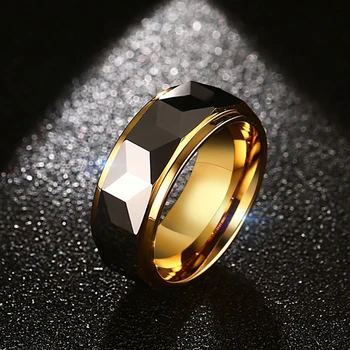 

Custom Engrave Name Rings Tungsten Carbide Multi-Faceted Prism Ring for Men Wedding Band 8MM Comfort Fit Sizes anillo hombre