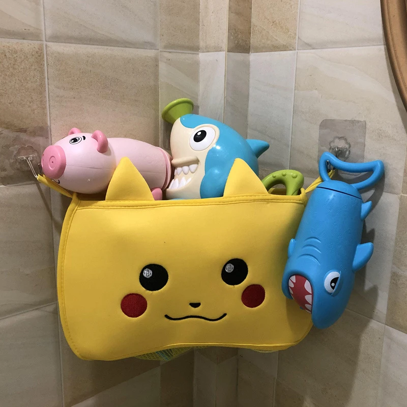 

Kids Bath Toys Organizer Cartoon Storage Bag With Suction Cup Bathroom Waterproof Bathing Toys Baby Collection Hanging Wall Bag