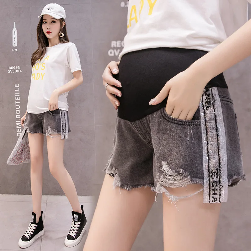 

Pregnant Women's Pants Summer Dress 2019 Thin Broad-legged With Holes In Jeans Shorts Ropa Mujer Pregnancy Clothes Leggings