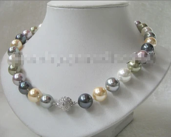 

Beautiful 18" 12mm perfect round multicolor south sea shell pearl necklace ^^@^Noble style Natural Fine jewe