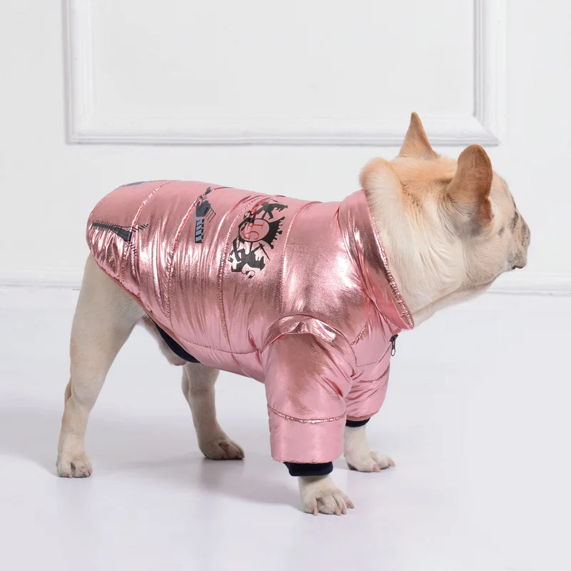 Fall/winter pet cotton-padded clothes bright leather zipper wear cotton-padded clothes casual dog down on both sides