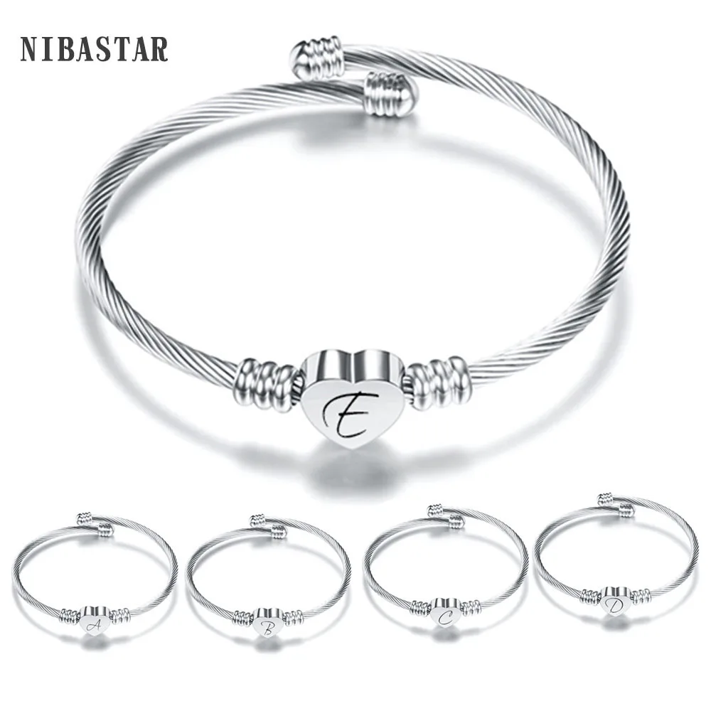 NIBASTAR-Bracelet avec Initiales en Forme de Cœur pour Femme et Fille, 26 Lettres de l'Alphabet de A à Z