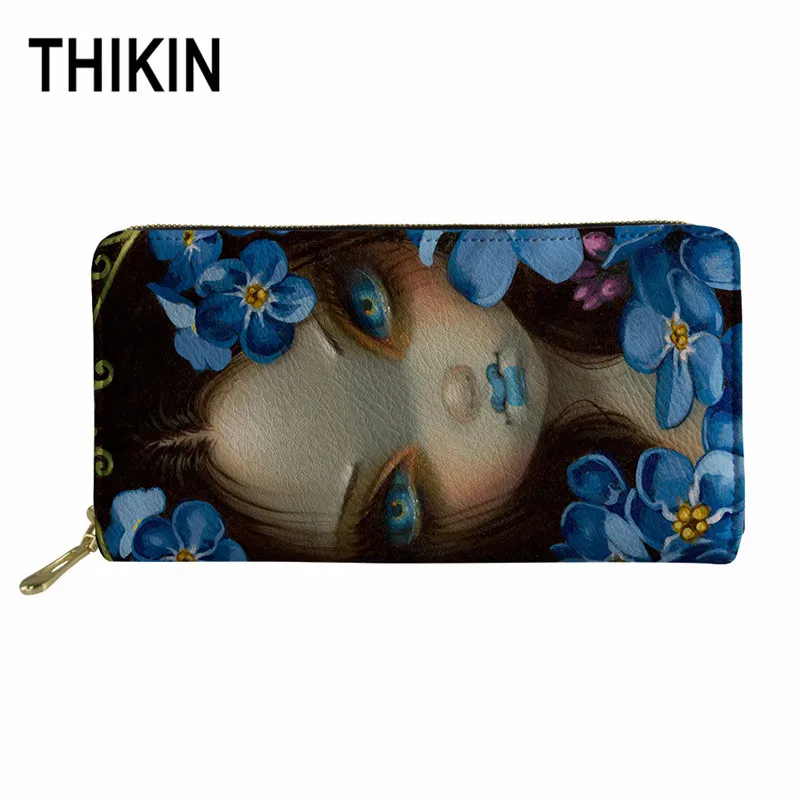 as picture THIKIN девушка с черепом печати длинные женские кошельки клатч телефон кожаный кошелек Diablo стиль супер крутой девушки молния клатч деньги сумка - Цвет: as picture