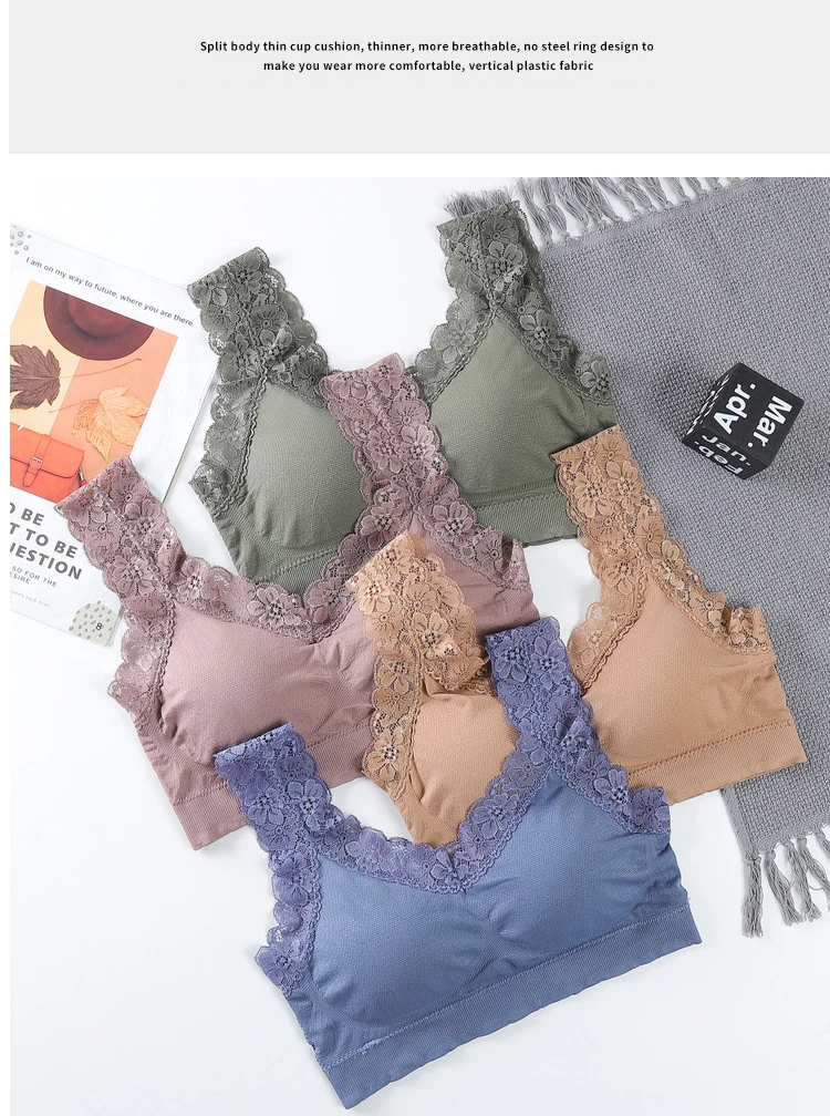 One Piece Sexy Lingerie For Women Tube Top Bra Seamless Lace Brassiere Women's Sports Bra Fashion Crop Top Female Underwear Tops